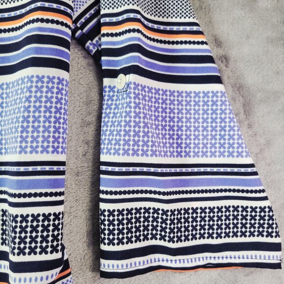 Croft & Barrow‎ Womens Blouse S Blue White Black Striped Geometric 3/4 Sleeve - Picture 10 of 11